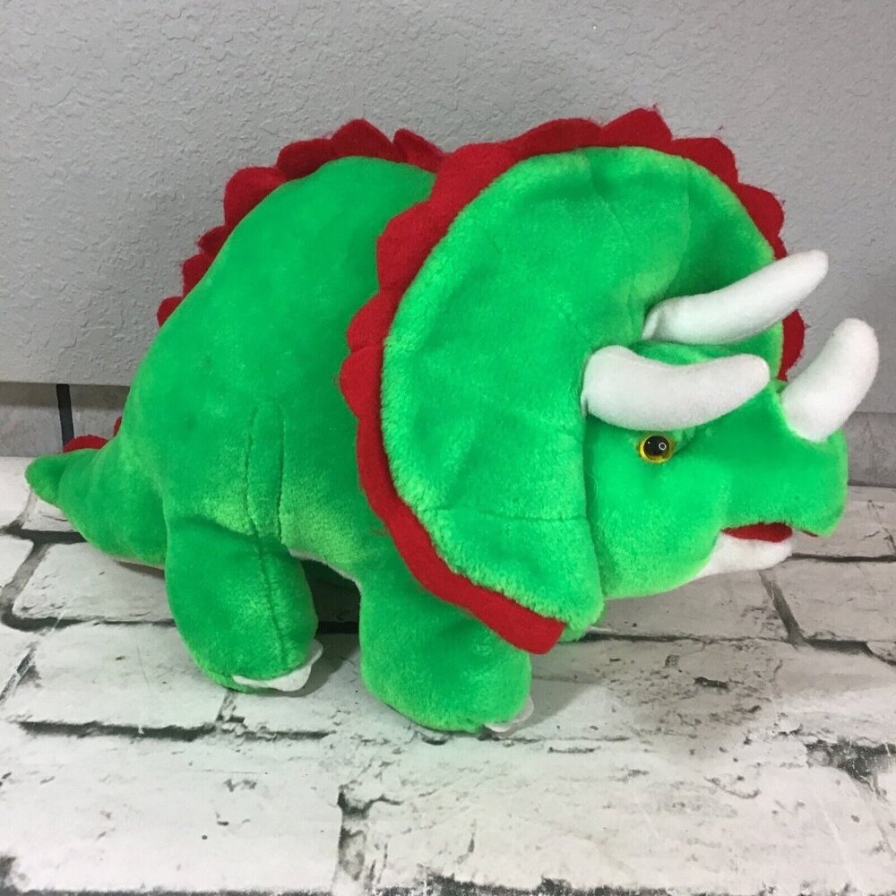 Vintage J.B. Toy Co Dinosaur Plush Green Triceratops 14” Stuffed Animal